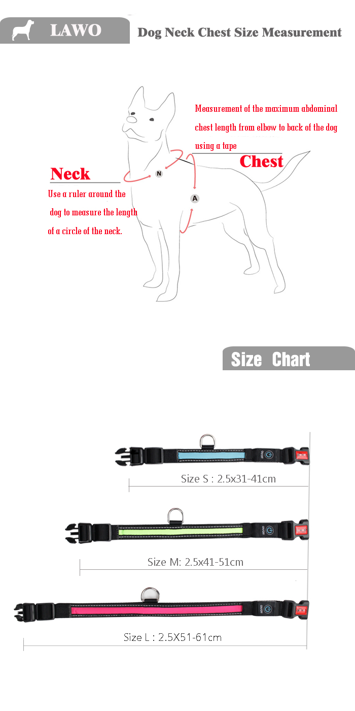 Custom Nylon Glowing Rechargeable Usb Safety Dog LED Collars