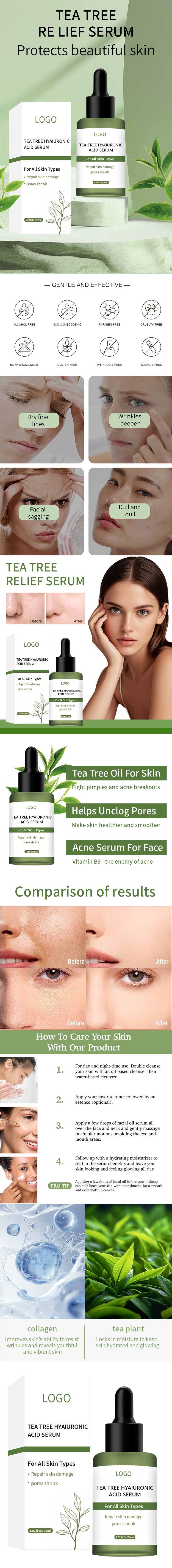 Tea Tree Sensitive Skin Glow Facial Serum Hyaluronic Acid Serum For Face Whitening