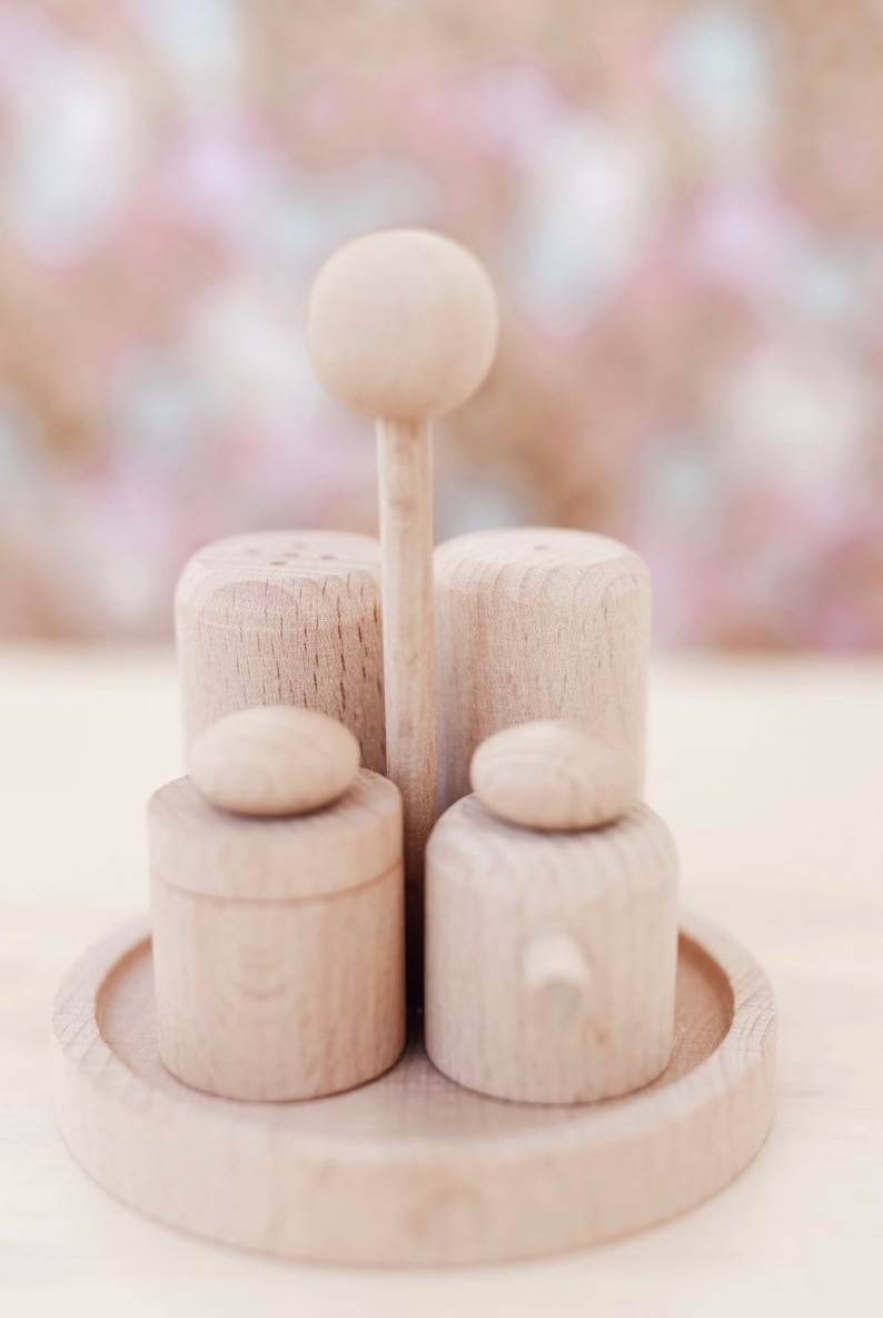 Wooden Salt and Pepper Shakers Set for Play Kitchen