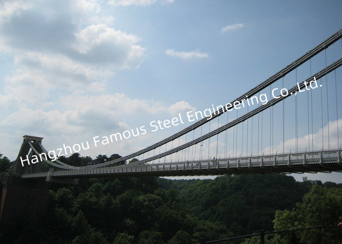 Modern Tall Wire Suspension Bridge , Clear Span Bailey Structural Steel Cable Bridge