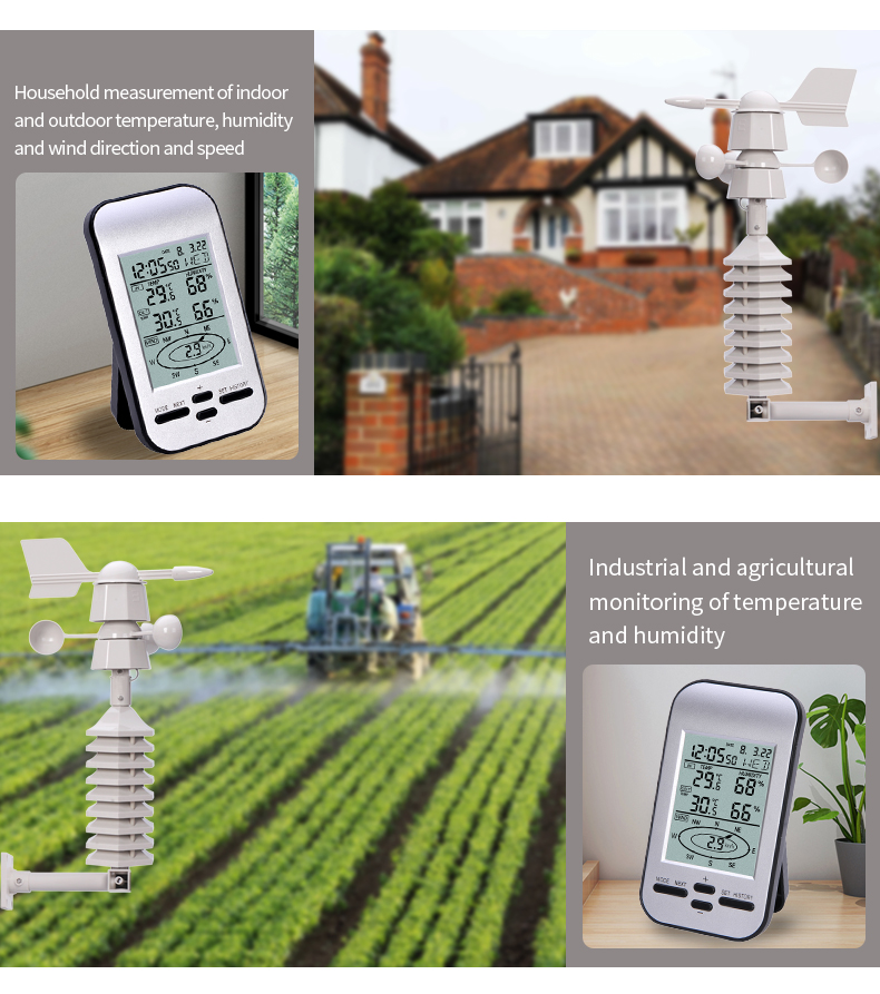 Wireless Outdoor Weather Station With Wind Direction And Speed Tester 433 Frequency