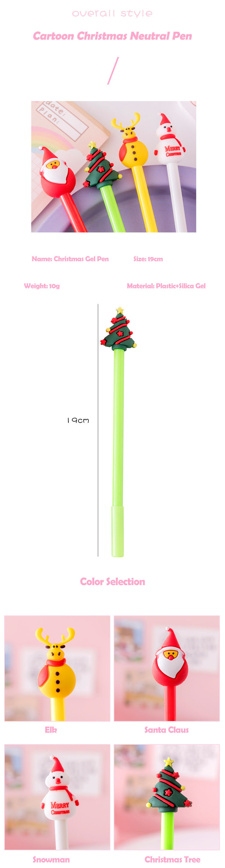 Christmas Creative Gel Ink Pen 0.5mm Santa Claus Snowman Tree Black Gel Ink Pen