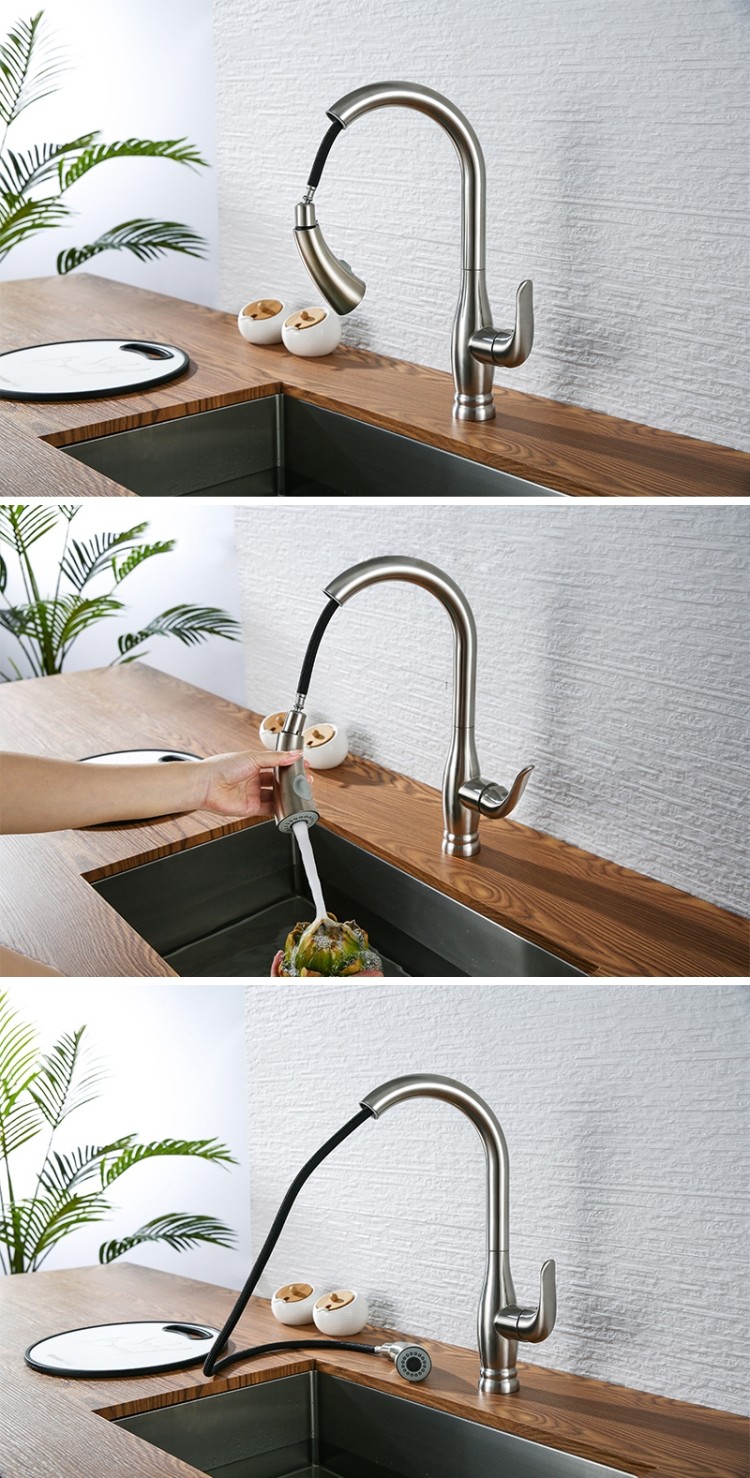 Hot Cold Stainless Steel Kitchen Faucet Single Handle Extendable Kitchen Tap