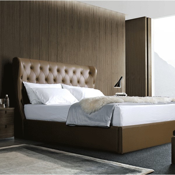 Simple Design Wooden Double Leather Bed Frame