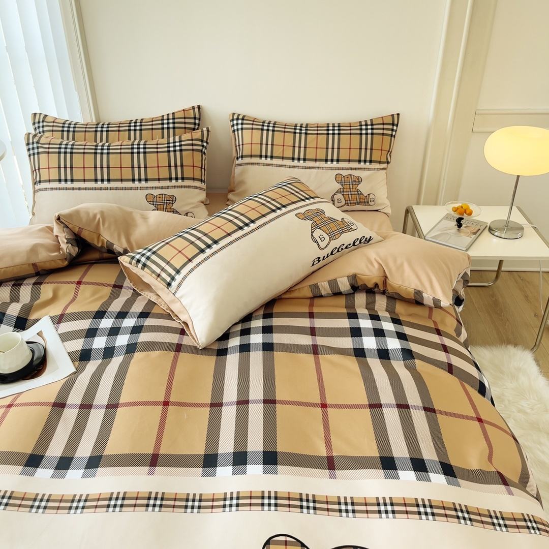 Grid Twin Size Duvet Cover Bed Sheet Bedding Set 4-In-1 Brushed Cotton Nondisposable
