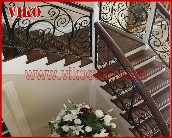 Wrought Iron Staircase VK117S Wrought Iron Handrail Tread Beech,Railing tempered