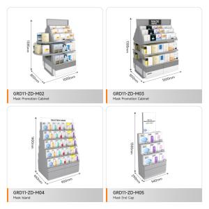 Retail Store Stand Grey Wooden Island Cabinet For Space-Saving Shop Table And