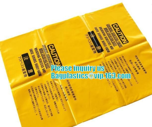 Hazardous Waste Yellow Plastic Bag Asbestos Garbage Bag,large size thicker LDPE asbestos remove bags,asbestos garbage ba