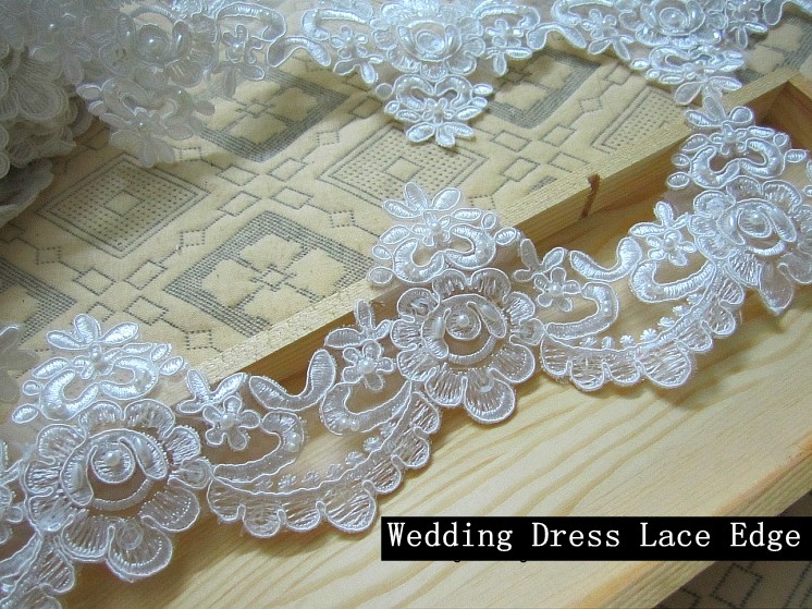 Wedding Dress Lace Border with Cord/ Bridal veils Lace Edge with Bead