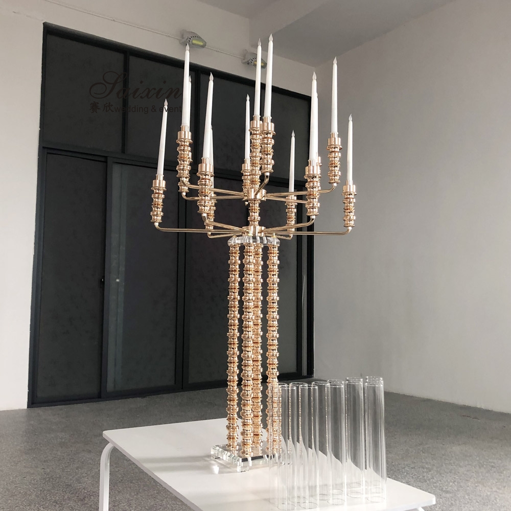 9 Branch Crystal Glass Candelabra Crystal Candle Stands For Home Decor 55CM