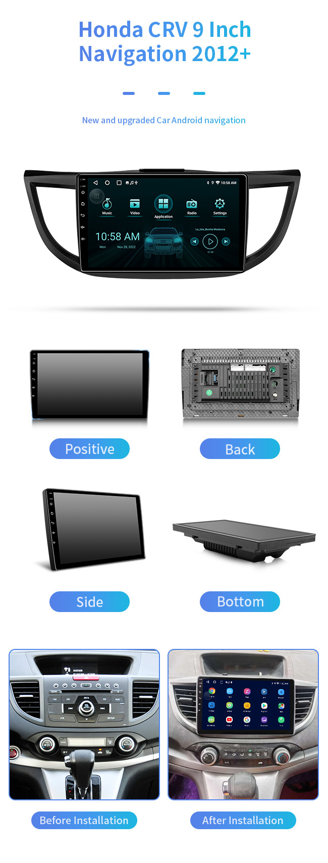 8-Core For Honda CRV 2012+ Hd Large Screen Car Display Bluetooth Car Navigation