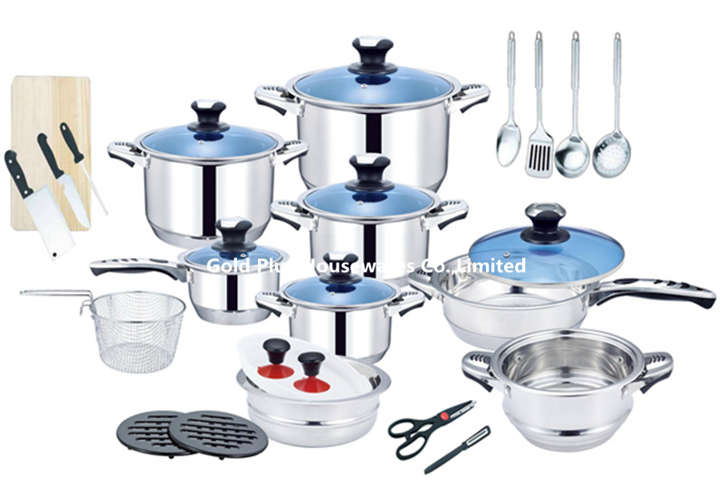 30pcs 410 Stainless Steel Casserole And Steamer With Round Bakelite Mat
