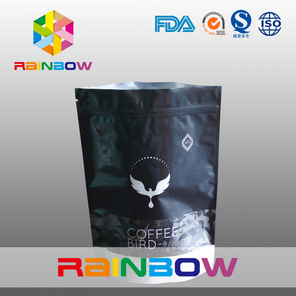 Black matt aluminum foil food bag , stand up coffee bean packaging