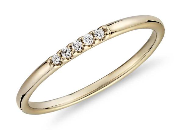 Dainty 14K Yellow Gold Jewelry , Matching Stacking 0.05ct diamond band ring OEM