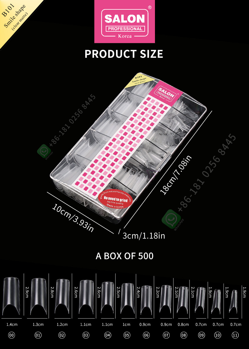 Artificial Fingernails ABS Clear Color 500 Pieces Easy Application False Nails For Salon Nail Art