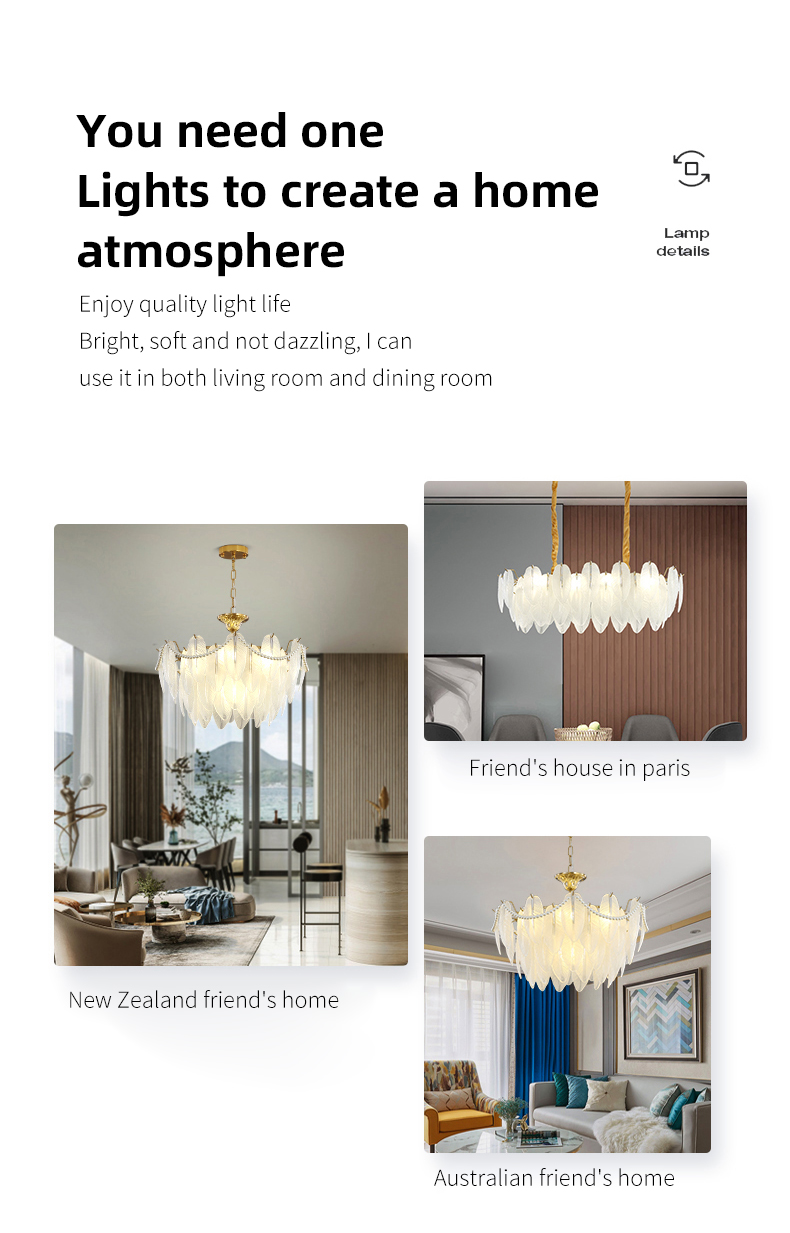Modern Simple Pearl Feather Glass Chandelier Luxury Living Room Lamp Bedroom Dining Room White Chandelier(WHCY-253)