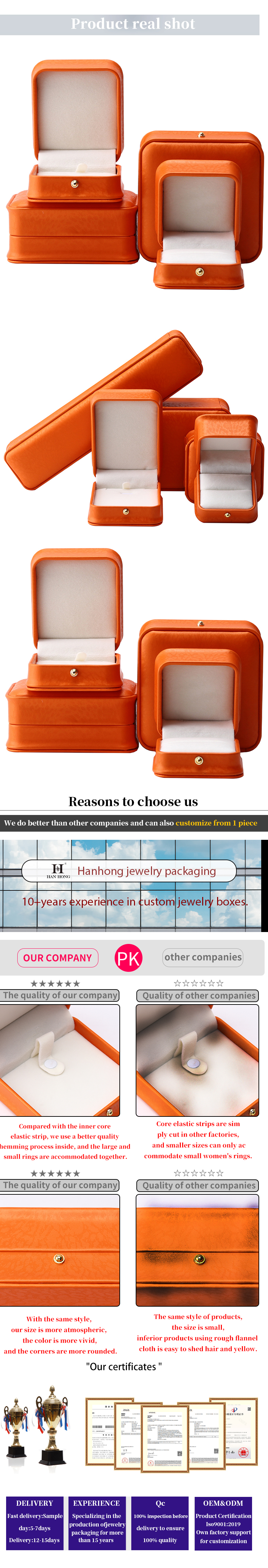 Orange Snow Grain Noble PU Leather Jewelry Box for Luxury Storage Packaging
