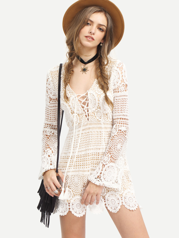 Bohemian White Dress Sexy Beach Tunic Women Casual