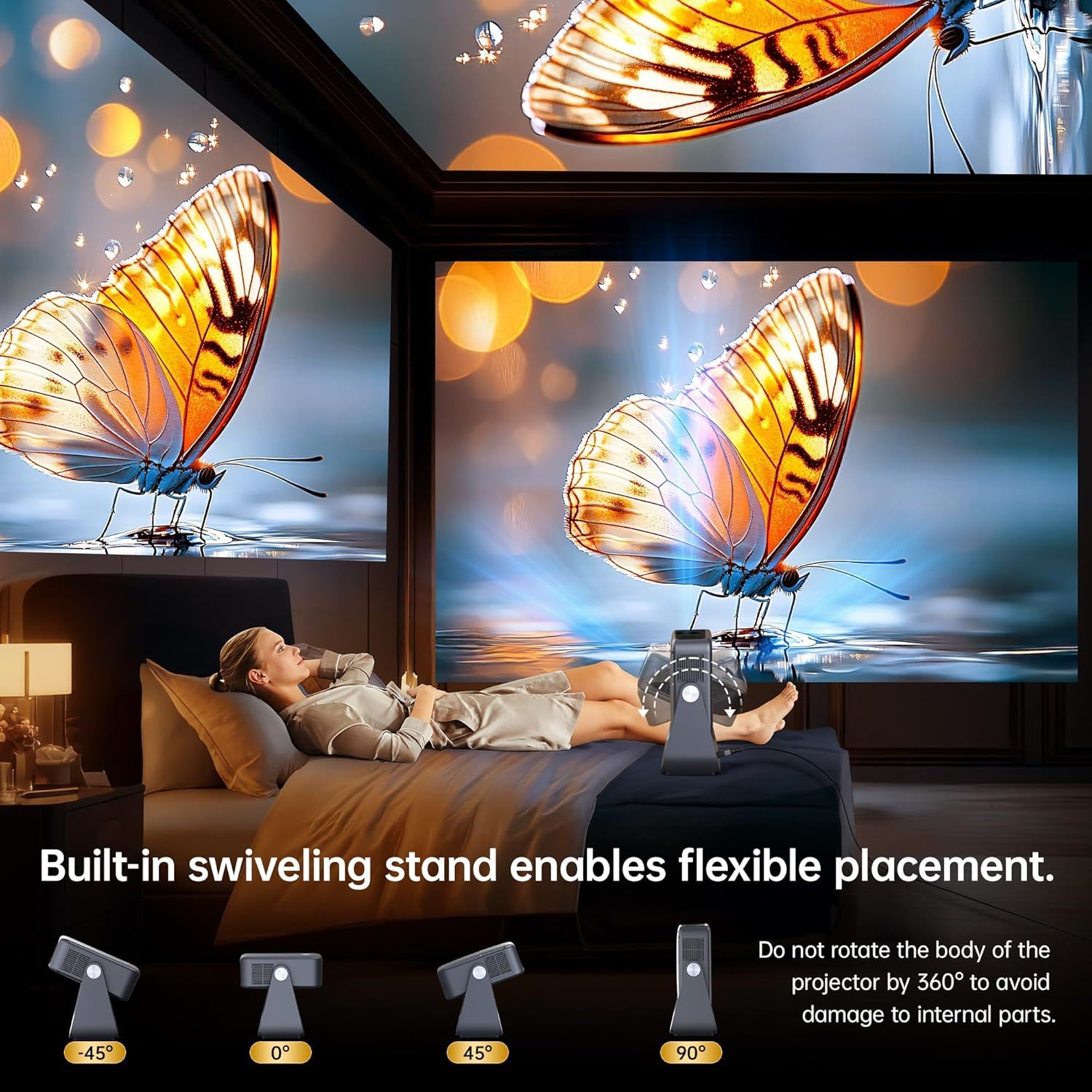 D2 Dark Gray FHD 1080P Projector Voice Control Ambient Light Projector 180° Rotating
