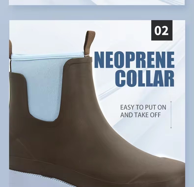 2024 Fashion Waterproof Ankle Wellies Neoprene Molded Gumboots Chelsea Rain Boots Rubber Shoes For Women