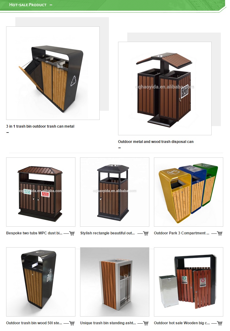 Standing W508mm 38L Outdoor Wooden Trash Can For Street
