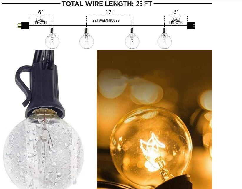 100Ft G40 Outdoor Led Light String Globe Bulbs Black Wire Connectable