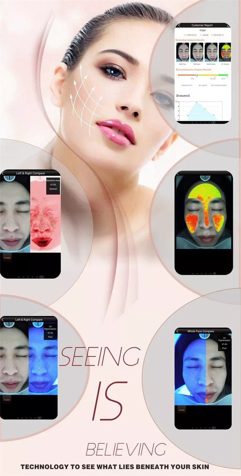 Portable Ai 20 Million Facial Scanner Skin Analyzer 3d Uv Magic Mirror