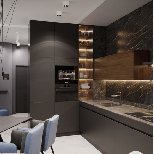 Customized Kitchen Furniture with Lacquer Door Panel and Quartz Stone Countertop
