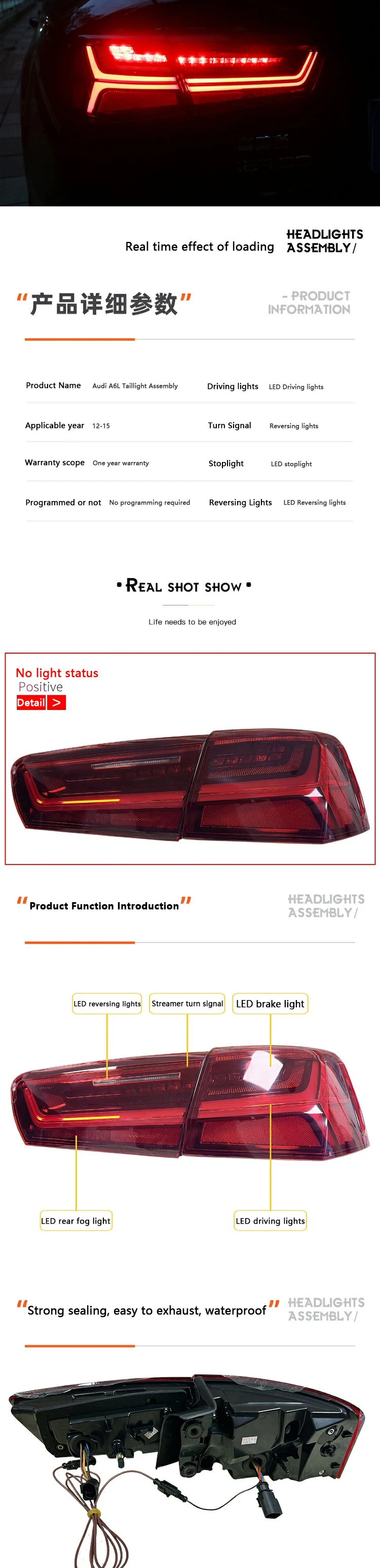 12-15 For Audi A6L LED Taillight Assemblies C7 Modified 18 Audi C7PA Rear Tail Light Flow Steering Turn Brakes Car Lamp