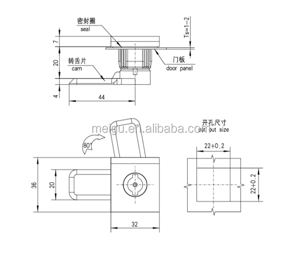 Square Head Quarter Turn Key Lock Stainless Steel ABS Housing