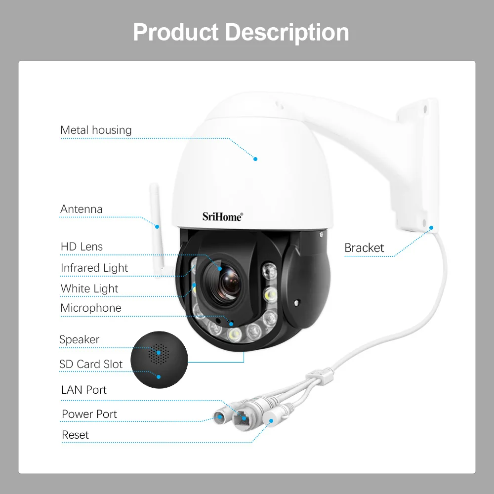 5MP 1920 20x Optical Zoom Lens 3x Digital Zoom Waterproof WIFI Camera Two-Way Audio Home Company Security Safety