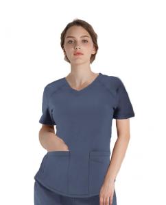  180 GSM Polyester 62% Rayon 33% Spandex 5% Women Plain Nurse Short Sleeve Uniform Antimicrobial Wrinkle-free Manufactures