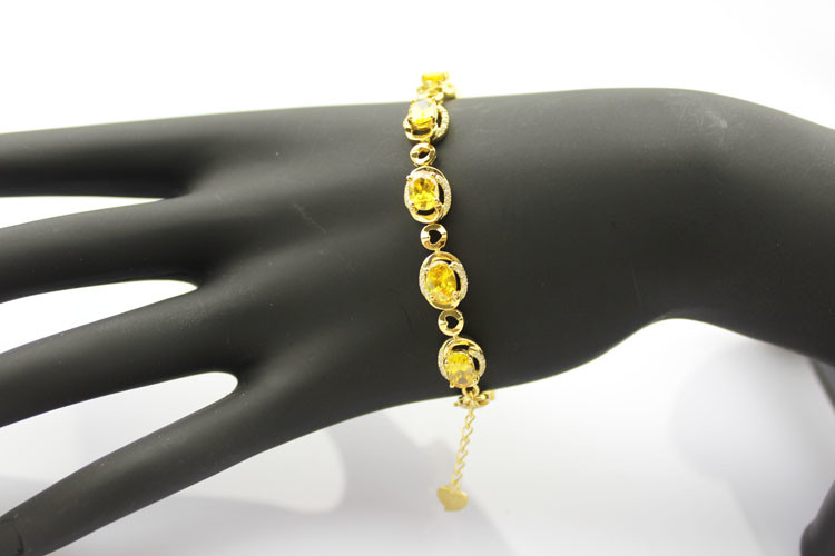 Gold Plated Silver with 5x7mm Oval Citrine Clear Cubic Zircon Tennis Bracelet(B06GOLD)