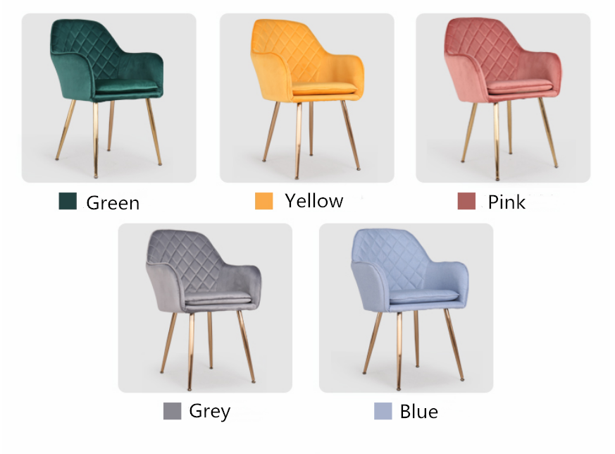 Velvet Modern Nordic Dining Chair White Green Pink Powder Coating Legs 40 Cm Width