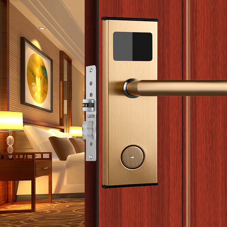Easloc Hotel Door Key Card System 240mm Key Card Entry Door Locks Wood