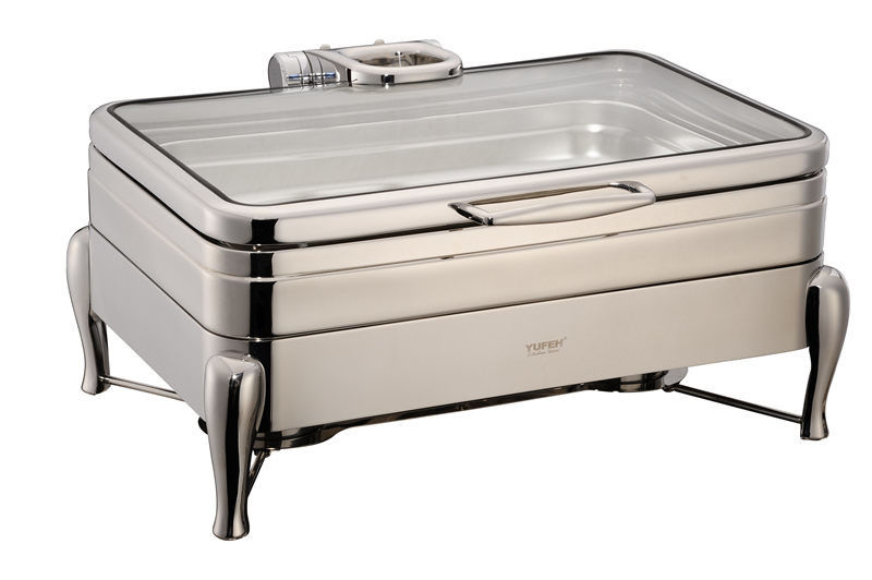 YUFEH Stainless Steel 304# Hydraulic Induction Chafing Dish W/ Glass Lid Buffet Serving Dish Warmer