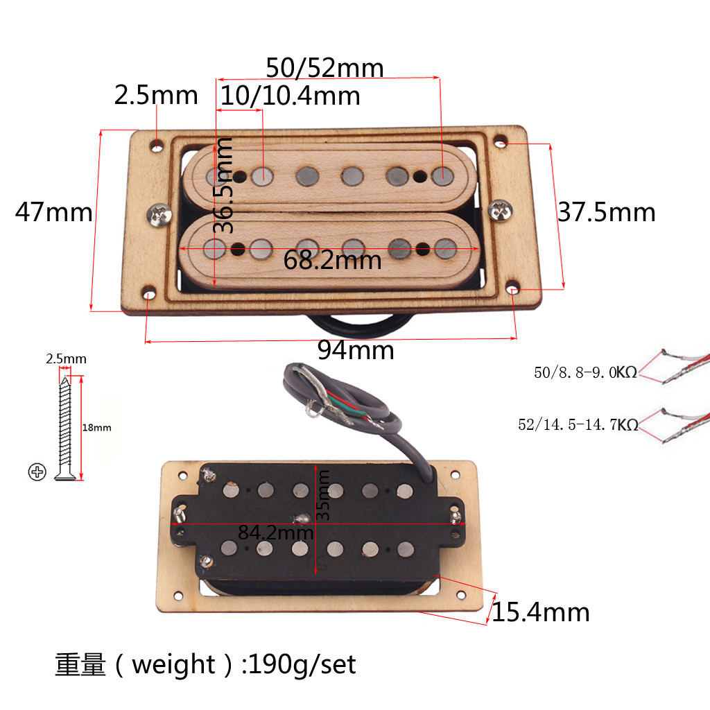 Wood Color Electric Guitar Pickups Double Coil 8~9K/14~15K PVC Output Line