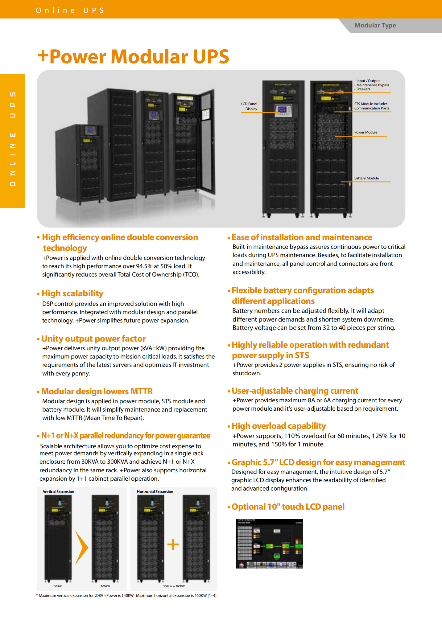 Visench 42U-300HV 300KW Modular 300KVA 300000VA 300000W PF 0.99 3Phase Online UPS for Demands in Computer/Networking