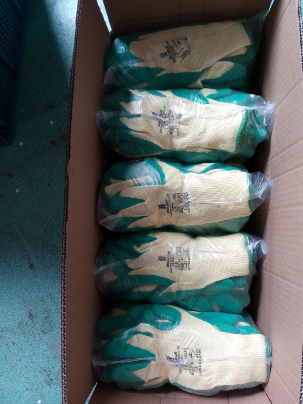 Industrial Protection Non-Slip String Knit Latex Coated Gloves with Corrugated Finish
