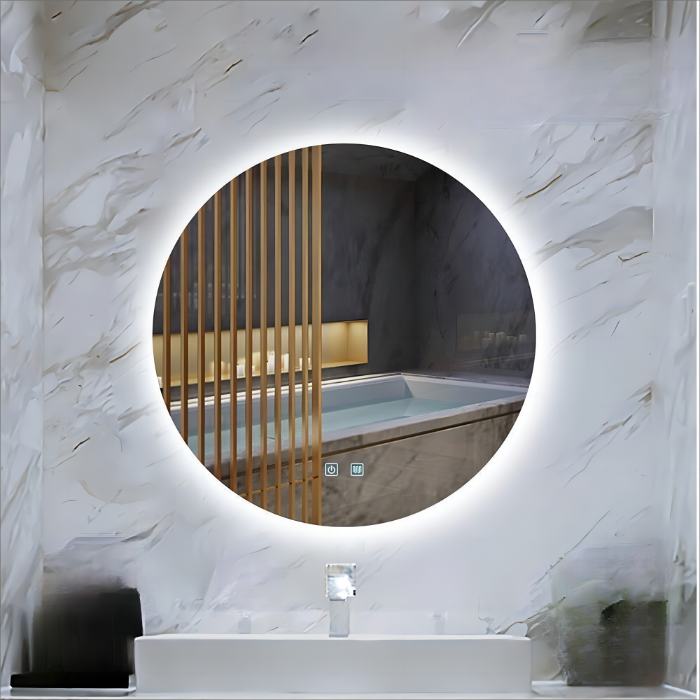 Smart Touch Screen LED Bathroom Mirror for Hotel Customized Size Bevelled Decor Mirror