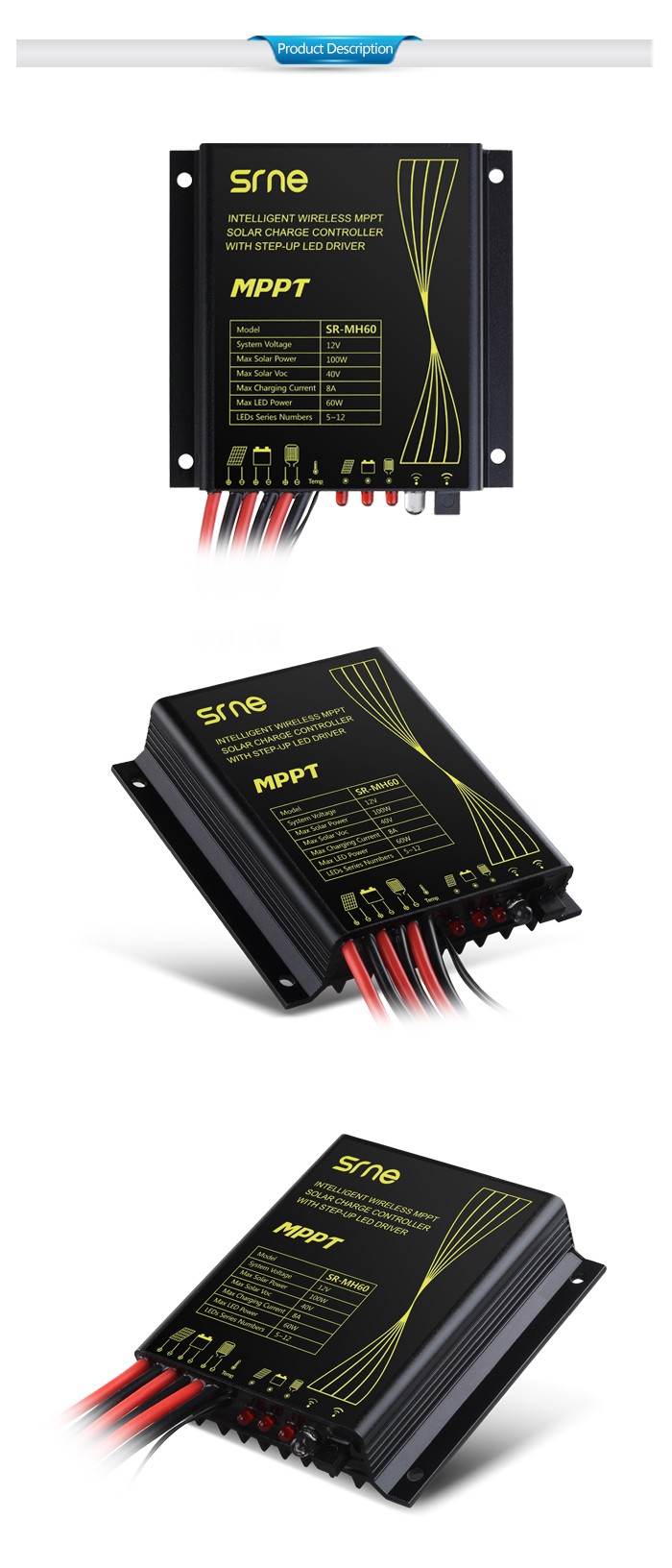 IP68 SRNE MPPT 10A Solar Panel Charge Discharge Controller For Street Light