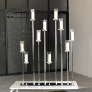  ZT-323H Hot sale luxury event decor centerpieces long base 10 holder crystal candlesticks Manufactures