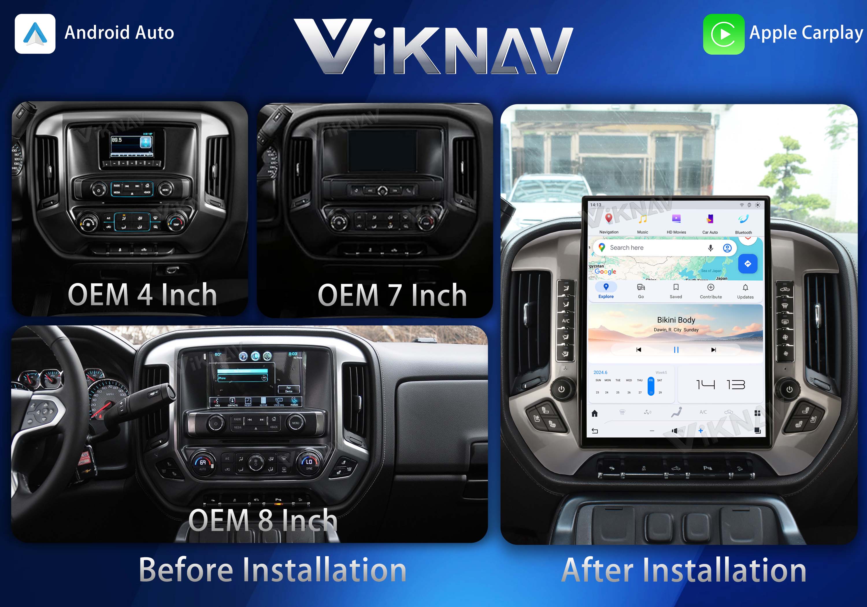 VIKNAV 15.6'' Car Radio For Chevrolet Silverado / GMC SIERRA 2014-2018 （Sliver）