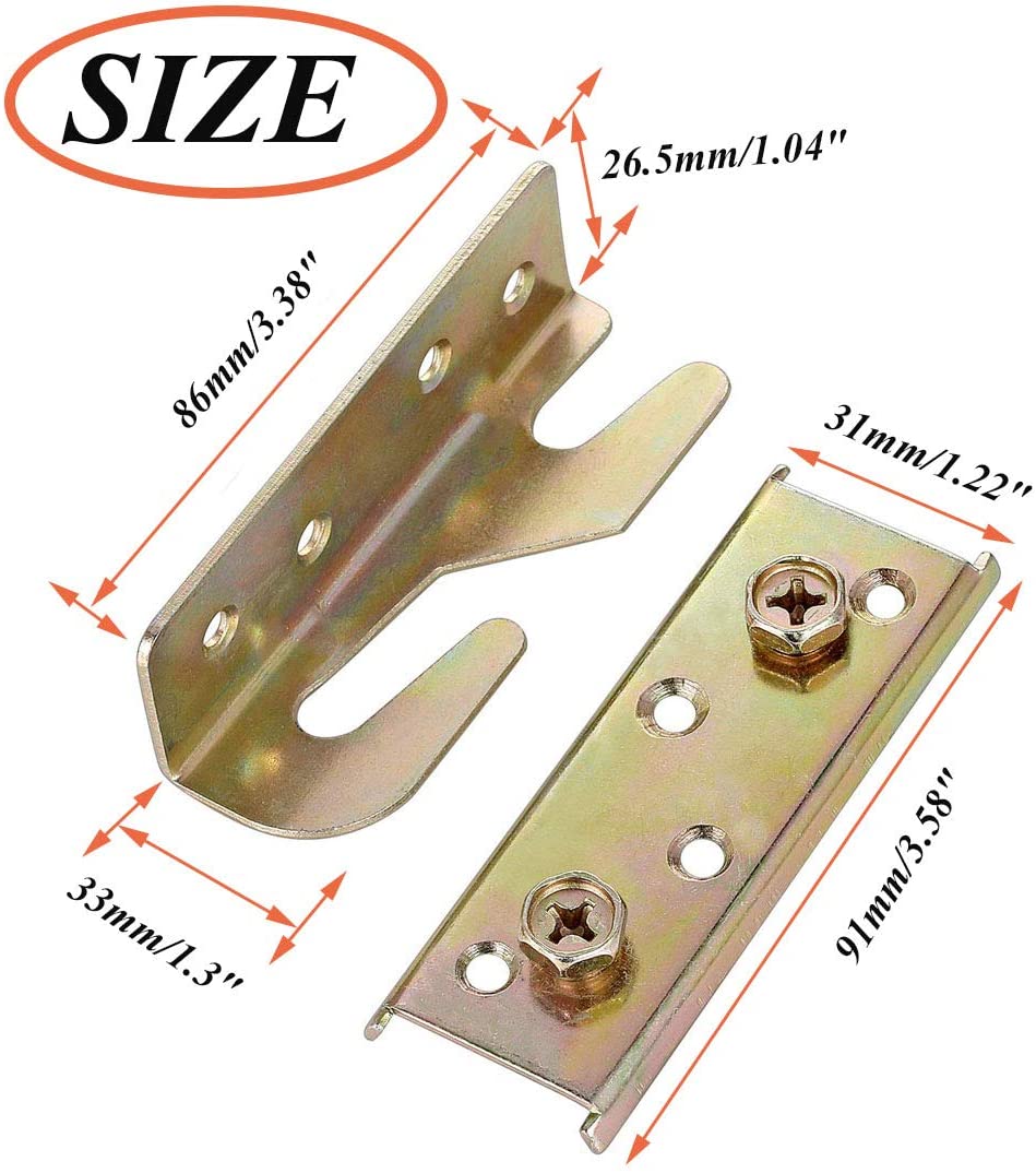 86mm*26.5mm*33mm Metal Wooden Bed Hardware Parts Hooks for Furniture Accessories