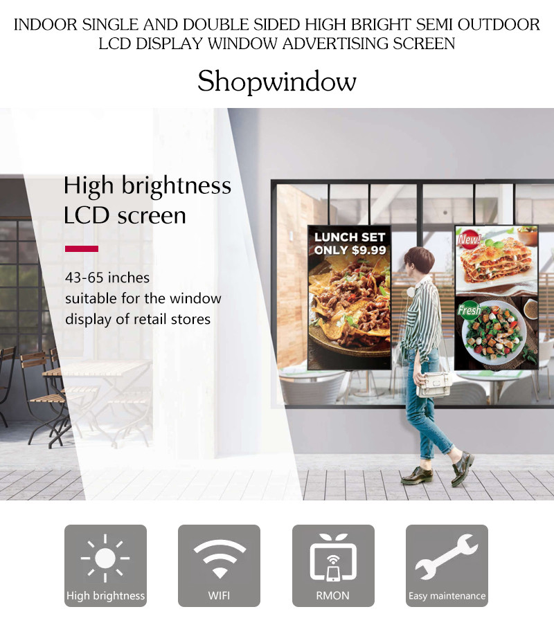 Double Sided FCC Certified 350 Nits LCD Advertising Equipment For Restaurants