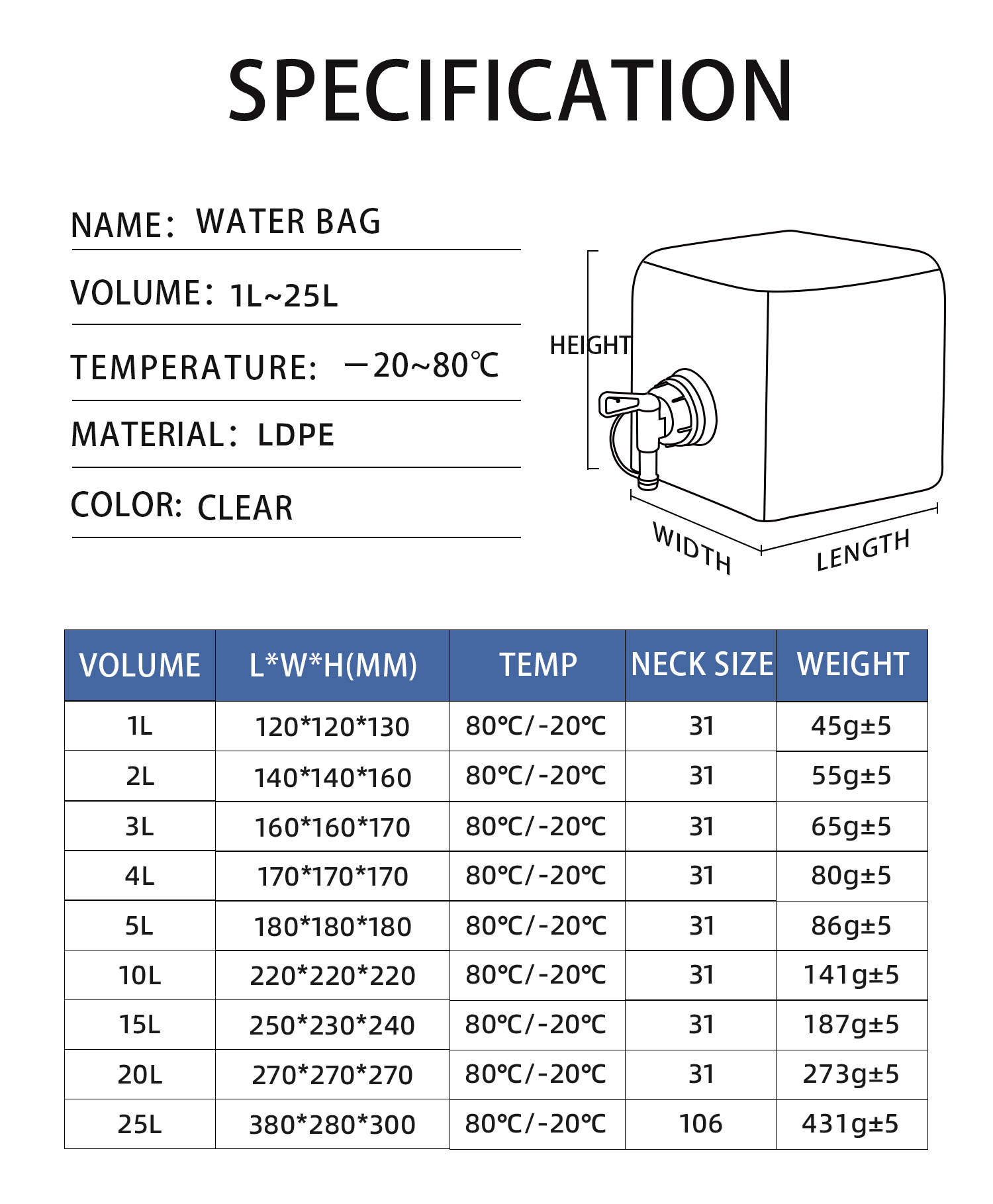 Custom Size Accepted 20L Outdoor Collapsible Jerry Can Water Container With Plastic Tap