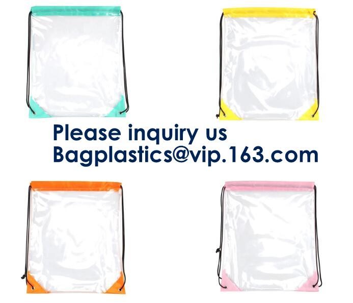 PVC Drawstring Bag Backpack With Solid Bottom Promotional Custom 210D Transparent PVC Clear Drawstring Backpack Bags
