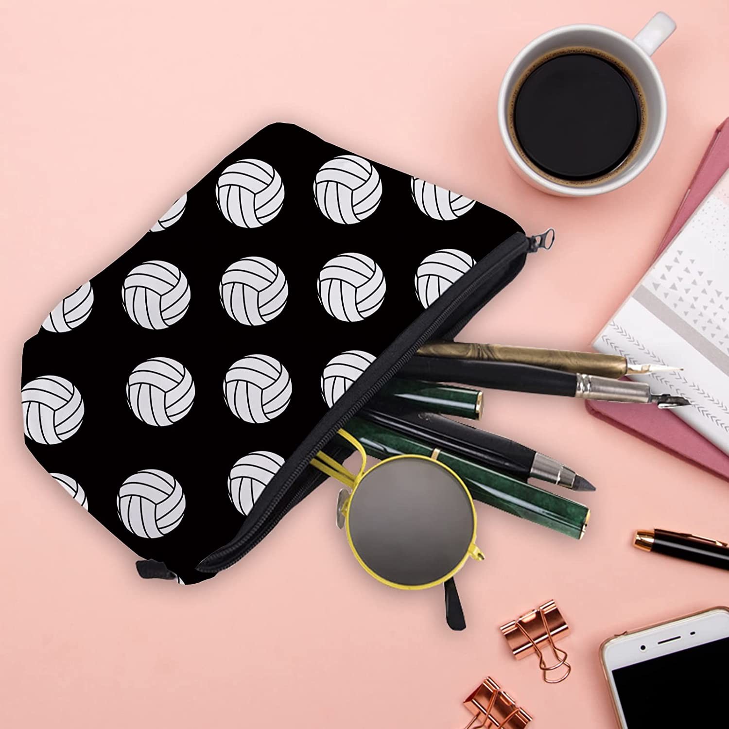 Black And White Water Resistant Cosmetic Bag Volleyball Gifts For Teenage Girls