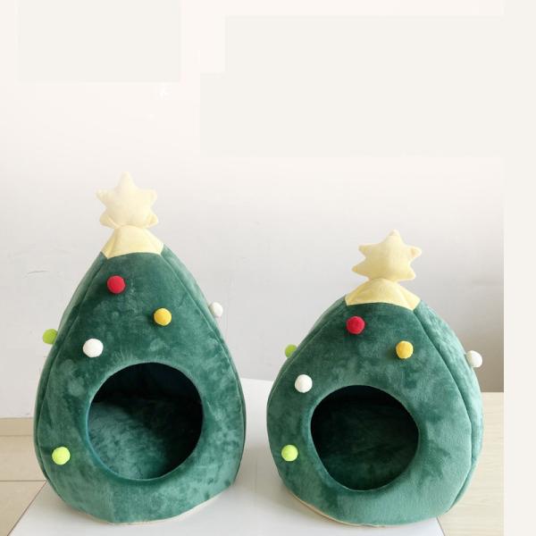 Hot sell luxury pet bed pp cotton oxford bottom green cat house christmas High
