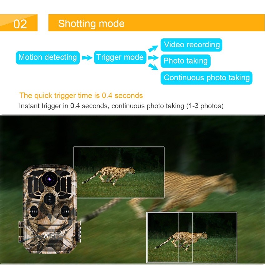128gb 0.4s Motion Activated Night Vision Camera Wildlife Low Glow Game Cam
